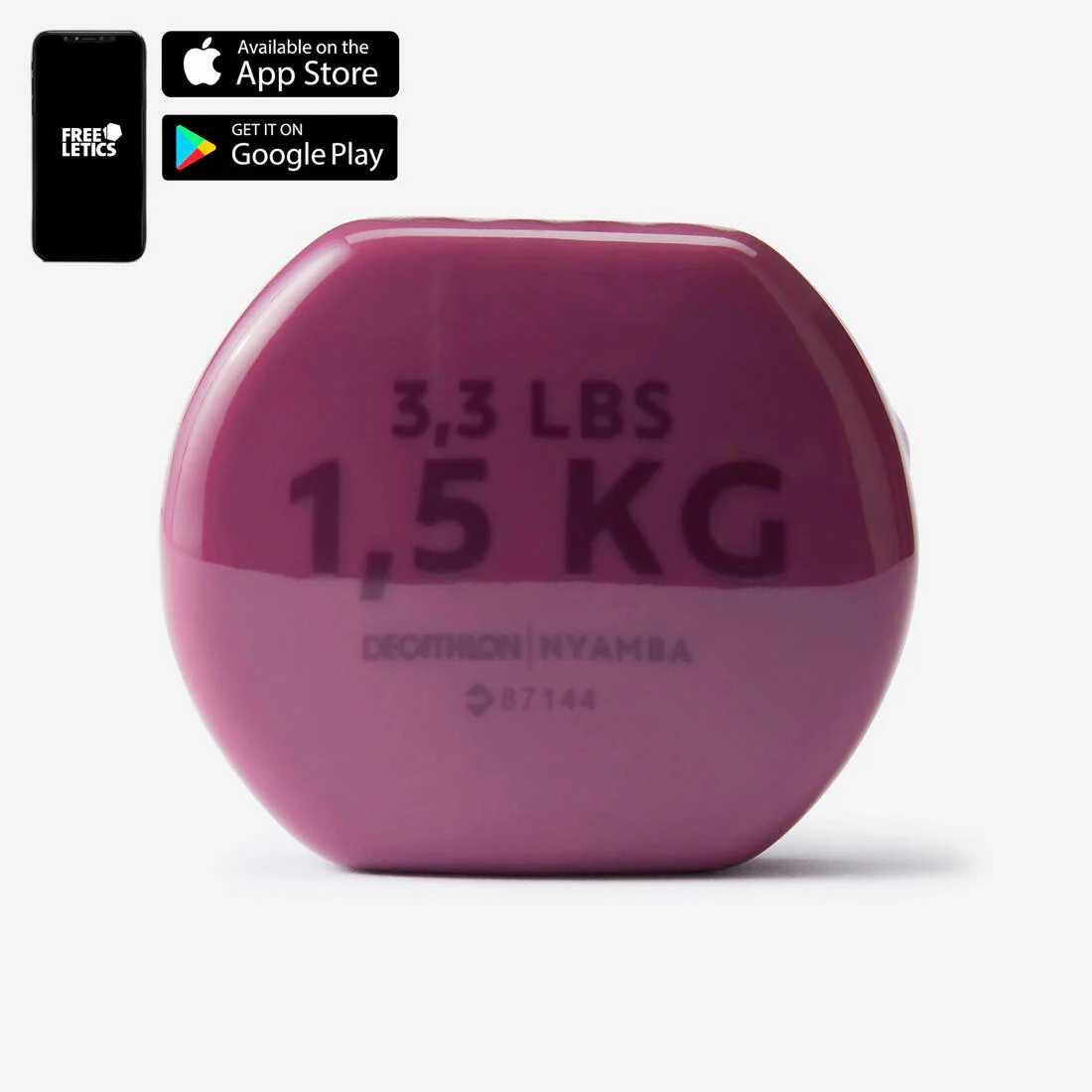 1.5 kg Fitness Dumbbells Twin-Pack, Partially Recycled Cast Iron - Burgundy - Image 2