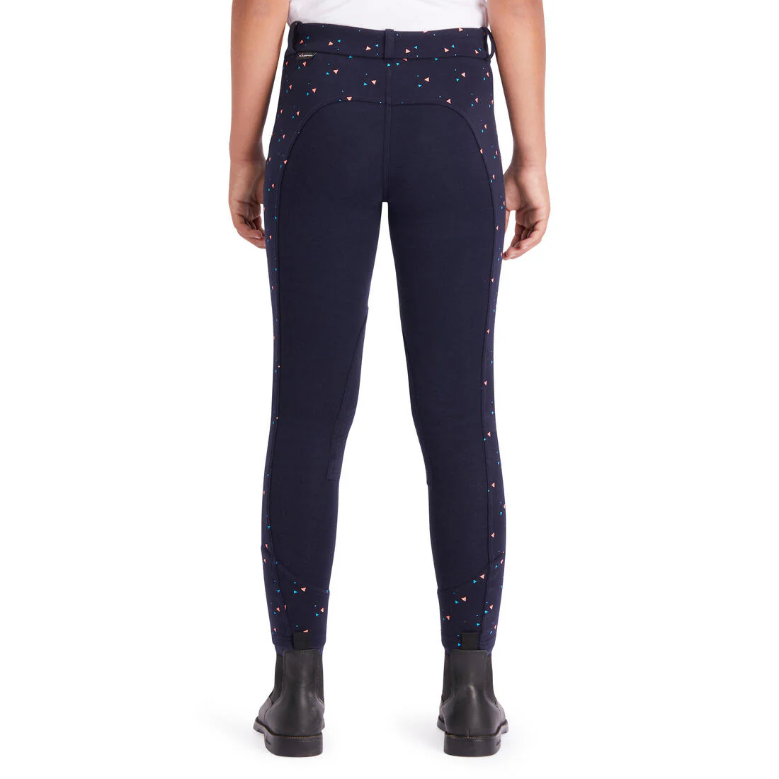 120 Girls' Horse Riding Jodhpurs - Navy With Pink Highlights/Print - Image 6