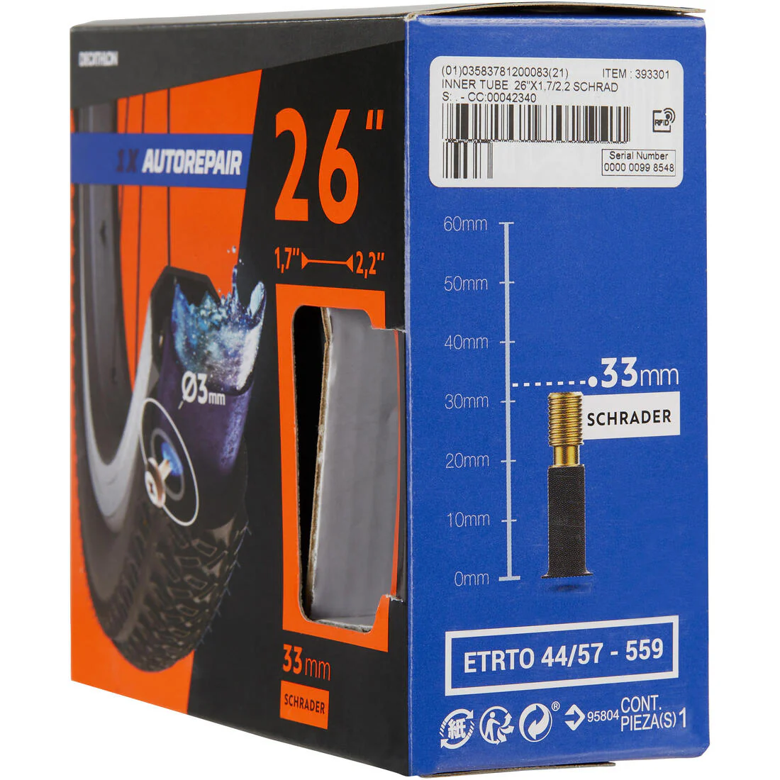 26x1.7-2.2 Self-Sealing Bike Inner Tube - Schrader - Image 2