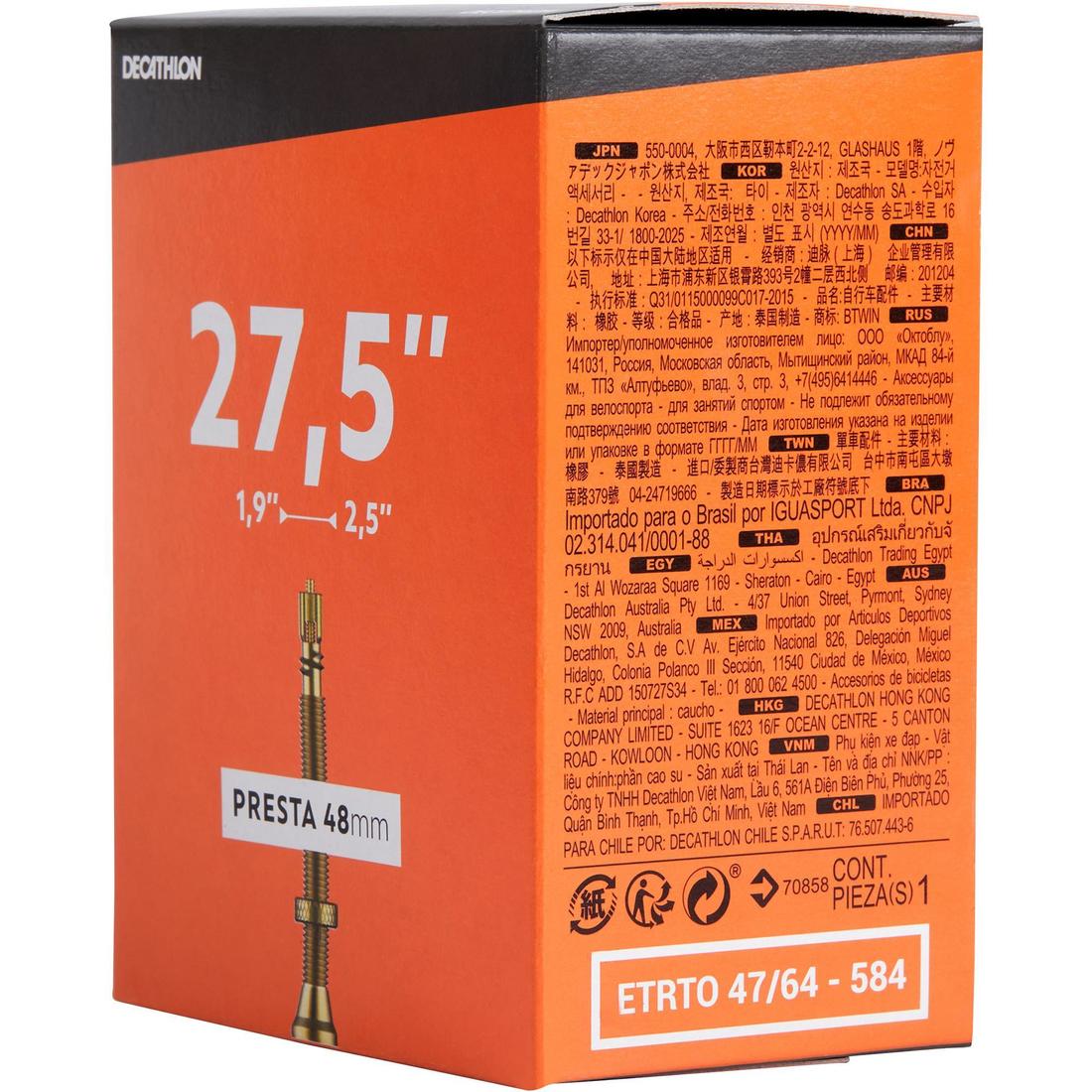 27.5x1.9-2.5 Bike Inner Tube - Presta - Image 2