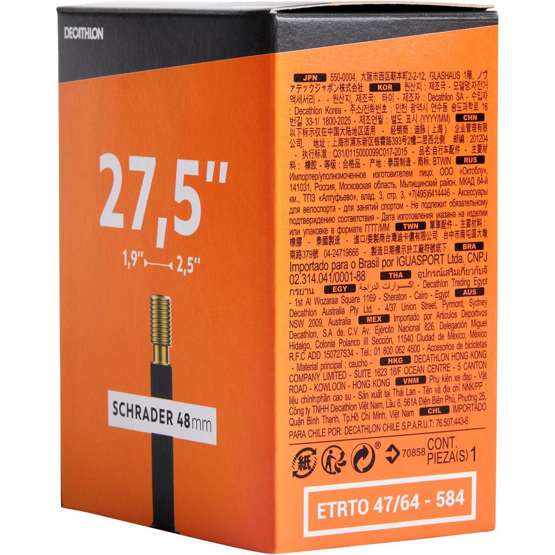 27.5x1.9/2.5 Schrader Valve Inner Tube 48 mm - Image 2
