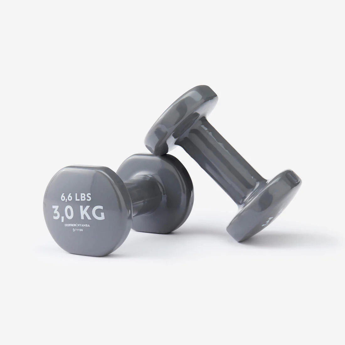 3 kg Fitness Dumbbells Twin-Pack, Partially Recycled Cast Iron - Grey