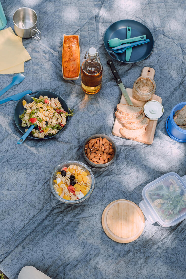 3-piece cutlery set (knife, fork, spoon) for camping in blue plastic - Image 3