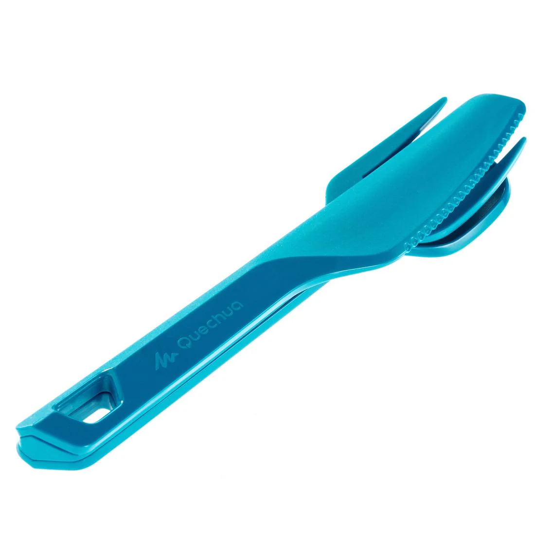 3-piece cutlery set (knife, fork, spoon) for camping in blue plastic - Image 4