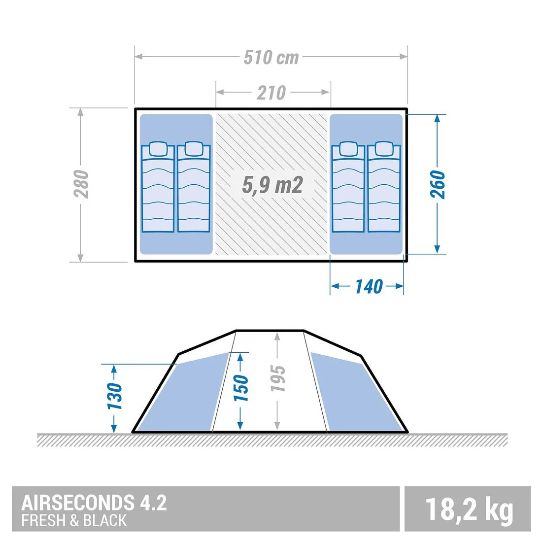 4-person, 2-bedroom inflatable camping tent, Air Seconds 4.2, Fresh & Black - Image 3