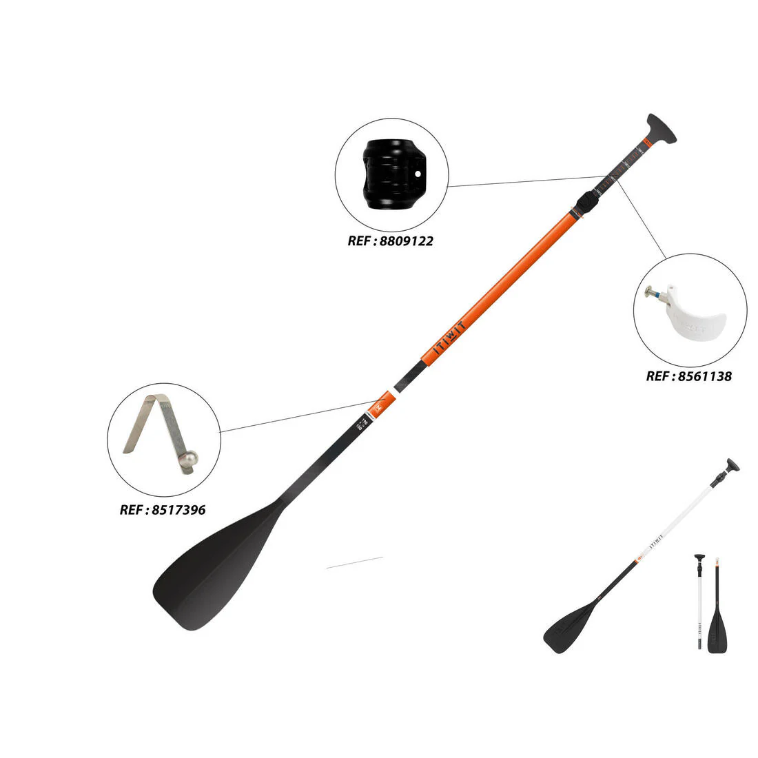 500 3-part SUP paddle - 170-210 cm fibre and carbon - Image 5