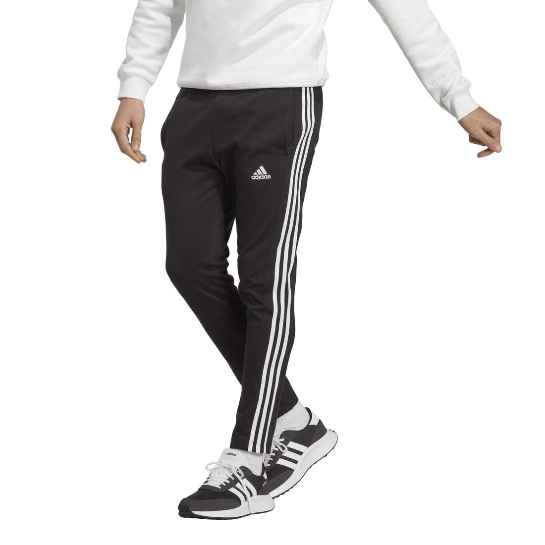 Adidas men essentials single jersey tapered open hem 3-stripes pants - Image 5
