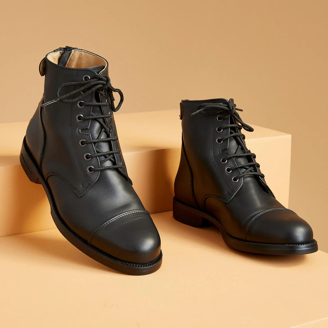 Adult Horse Riding Lace-up Leather Boots Paddock 560 - Black - Image 5