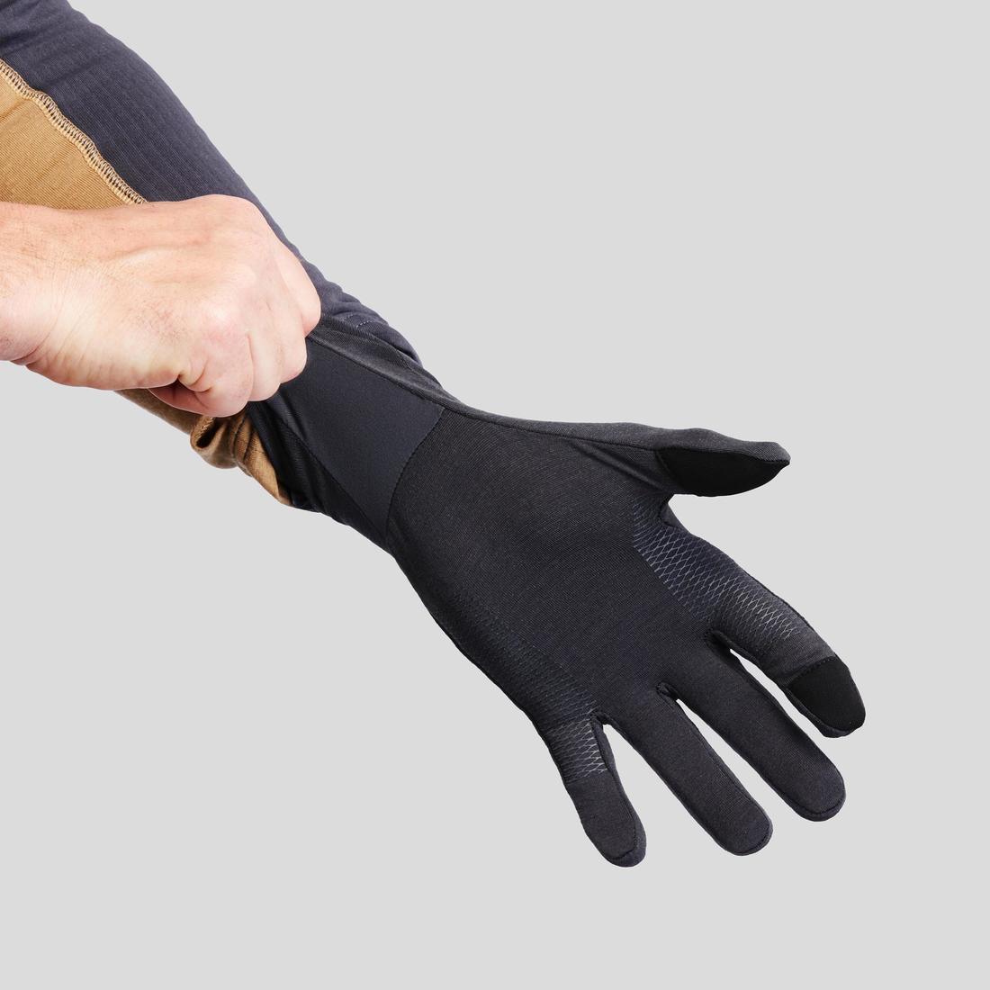 Adult Mountain Trekking Merino Wool Liner Gloves - MT500 Grey - Image 2