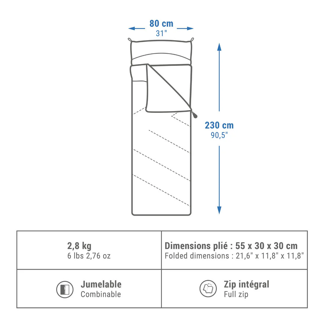 Arpenaz camping sleeping bag 0° - cotton - Image 2