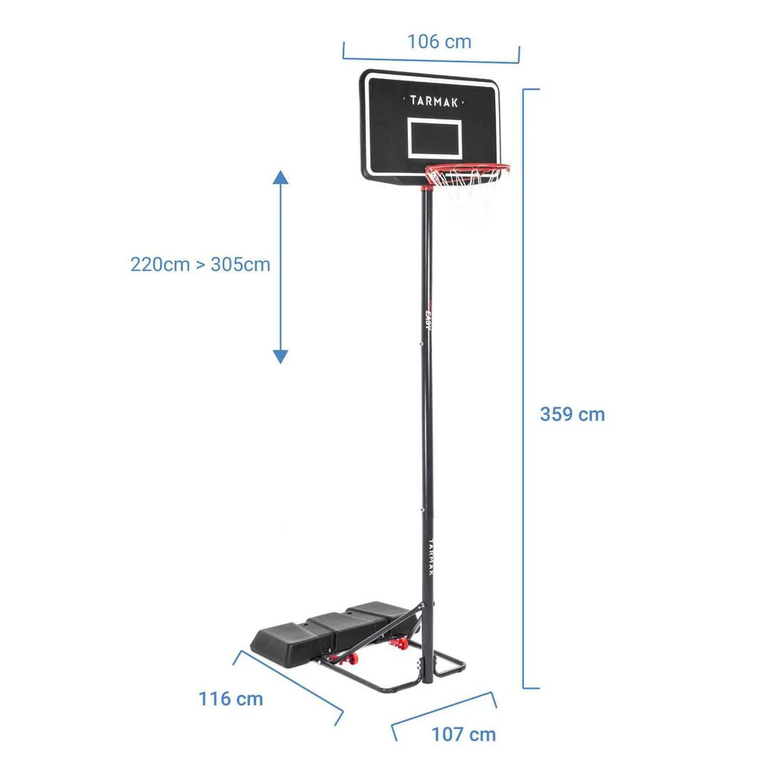 B100 Easy Freestanding Adjustable Basketball Hoop (2.20m to 3.05m) - Image 5