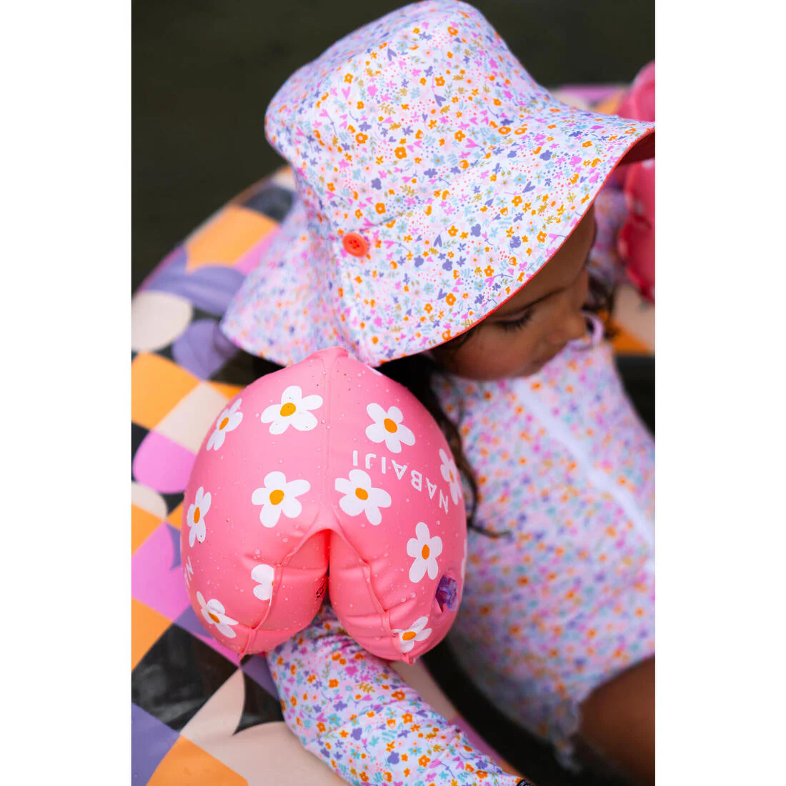 Baby Reversible UV-Protection Hat - Yellow and blue SAVANA print - Image 15