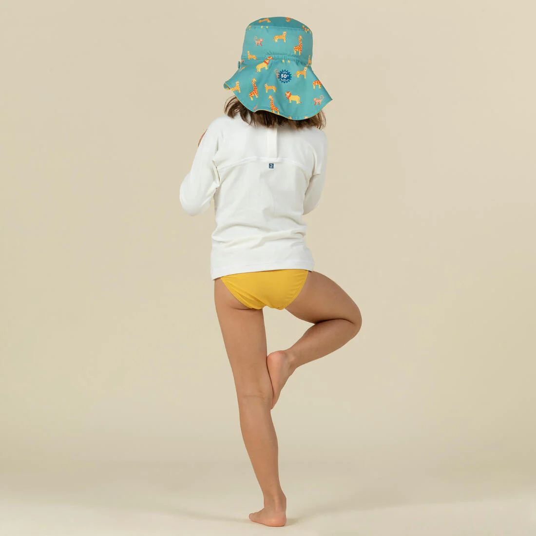 Baby Reversible UV-Protection Hat - Yellow and blue SAVANA print - Image 3