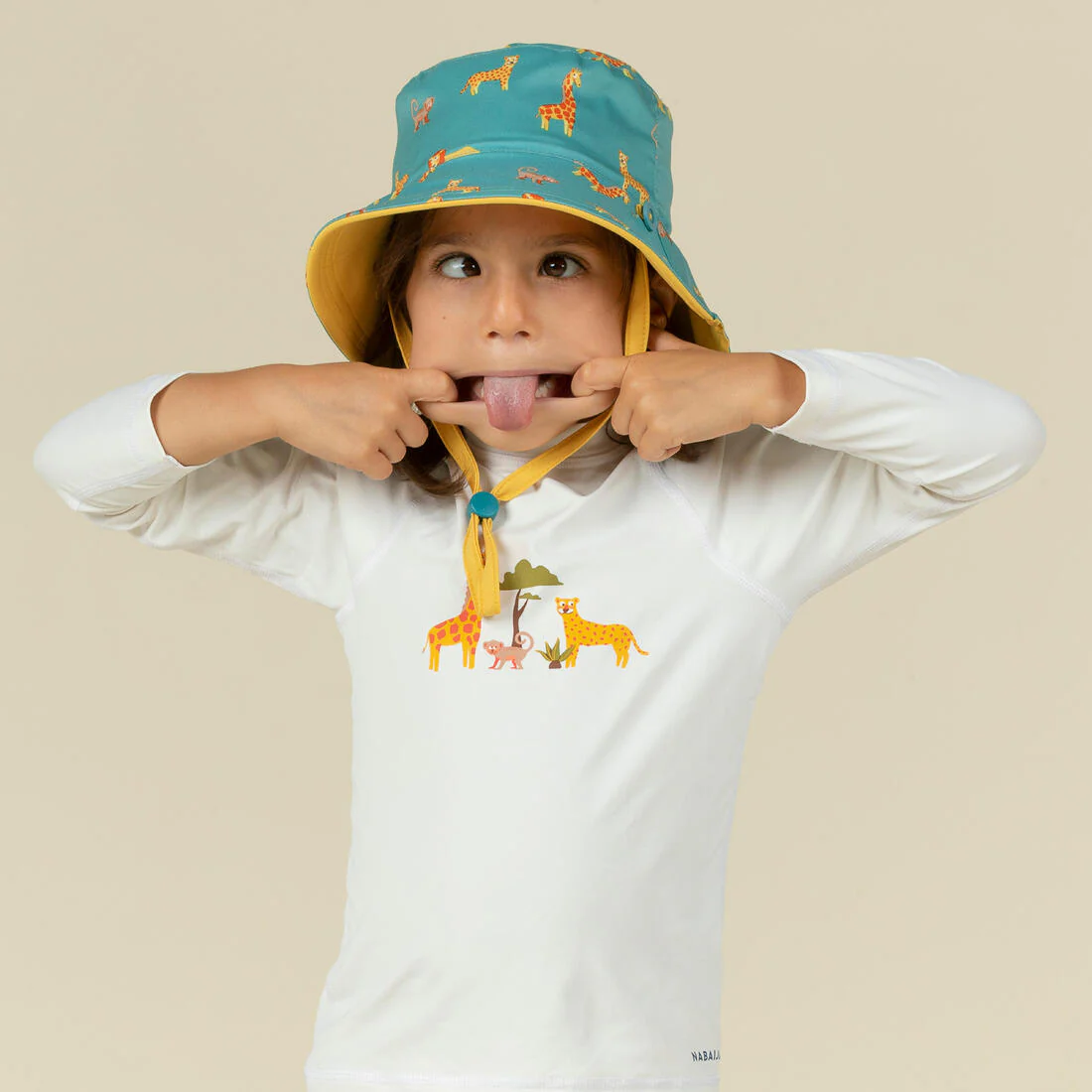 Baby Reversible UV-Protection Hat - Yellow and blue SAVANA print - Image 5