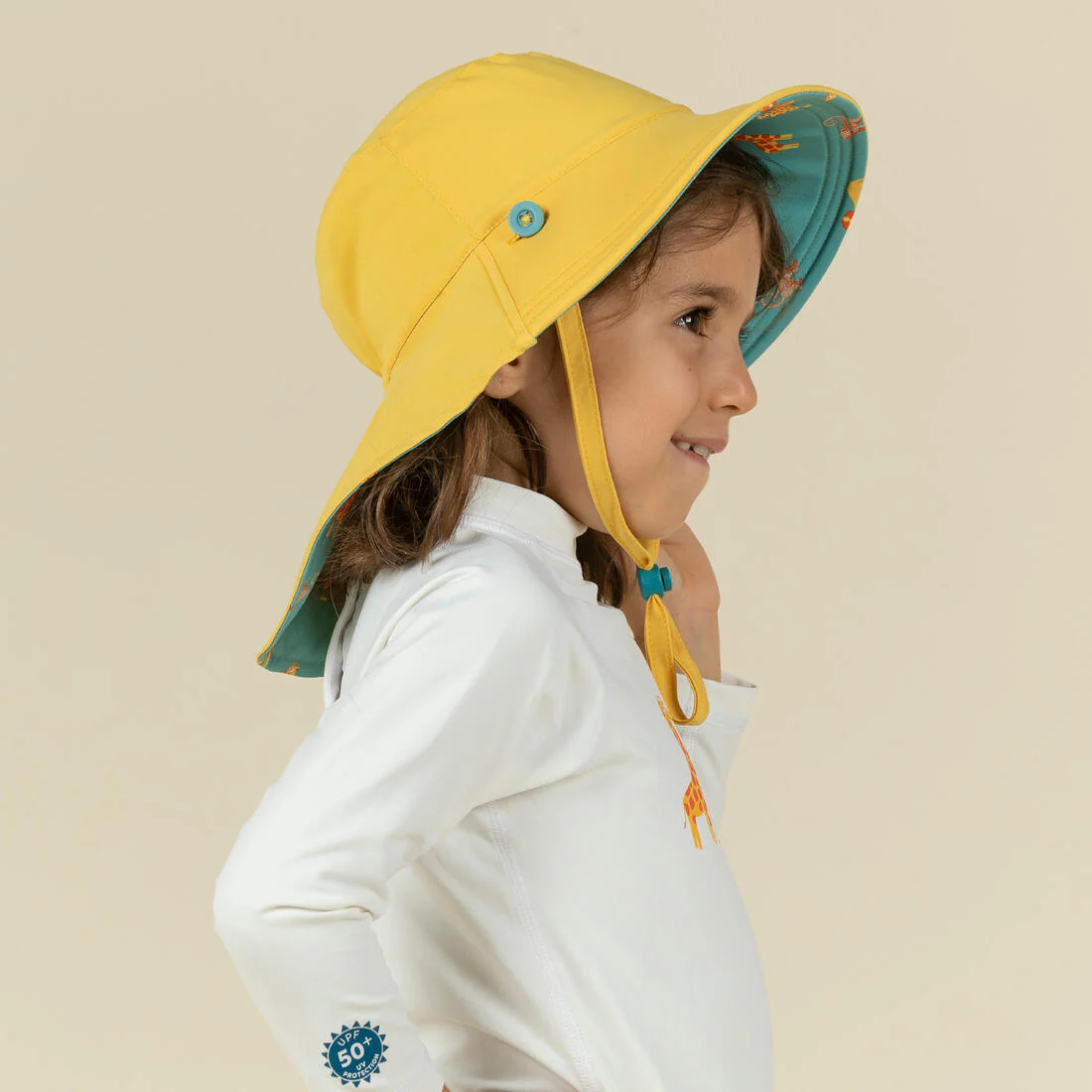 Baby Reversible UV-Protection Hat - Yellow and blue SAVANA print - Image 7