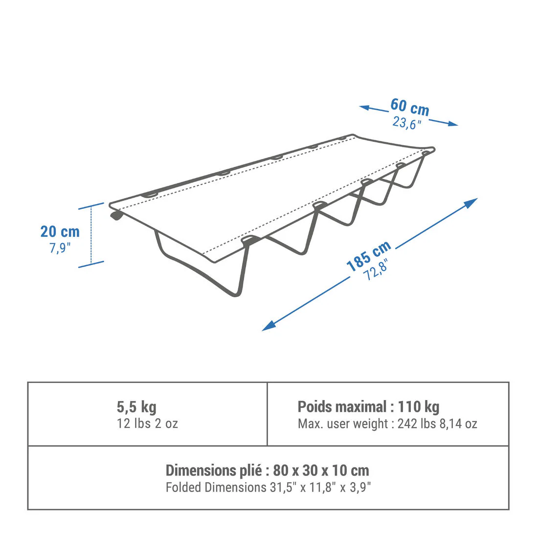Camping Bed Basic Camp Bed 60 cm 1 Person - Image 4