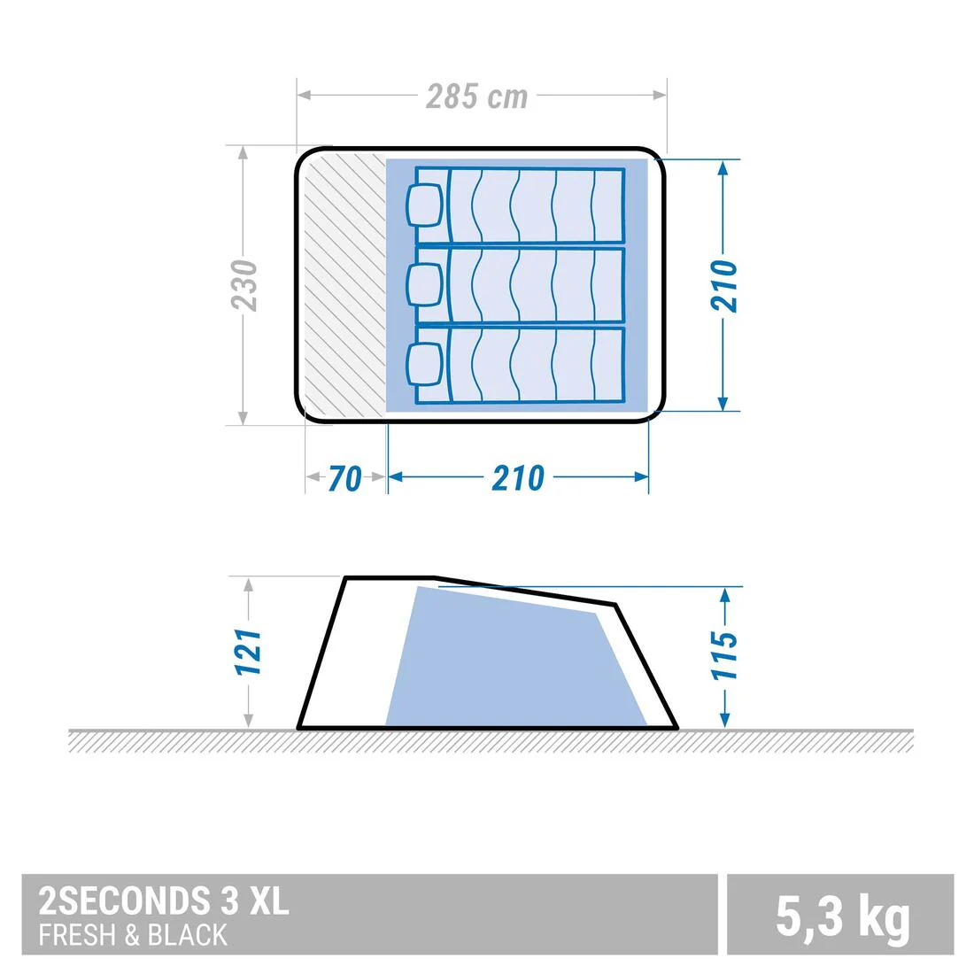 Camping tent - 2 SECONDS XL - 3-person - Fresh & Black - Image 3