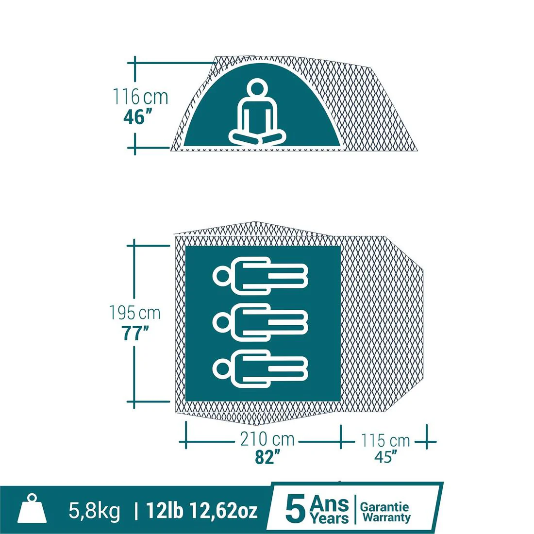 Camping tent - MH100 XL Fresh & Black - 3 person - Image 4