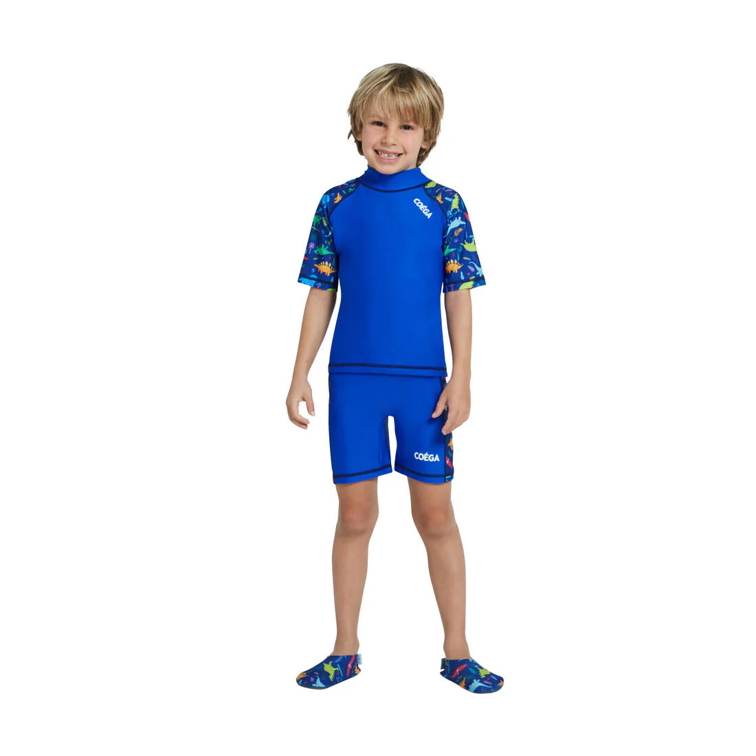 COEGA Boys 2pc Swimsuit Set Blue Playing Dinos - UPF 50+ Protection