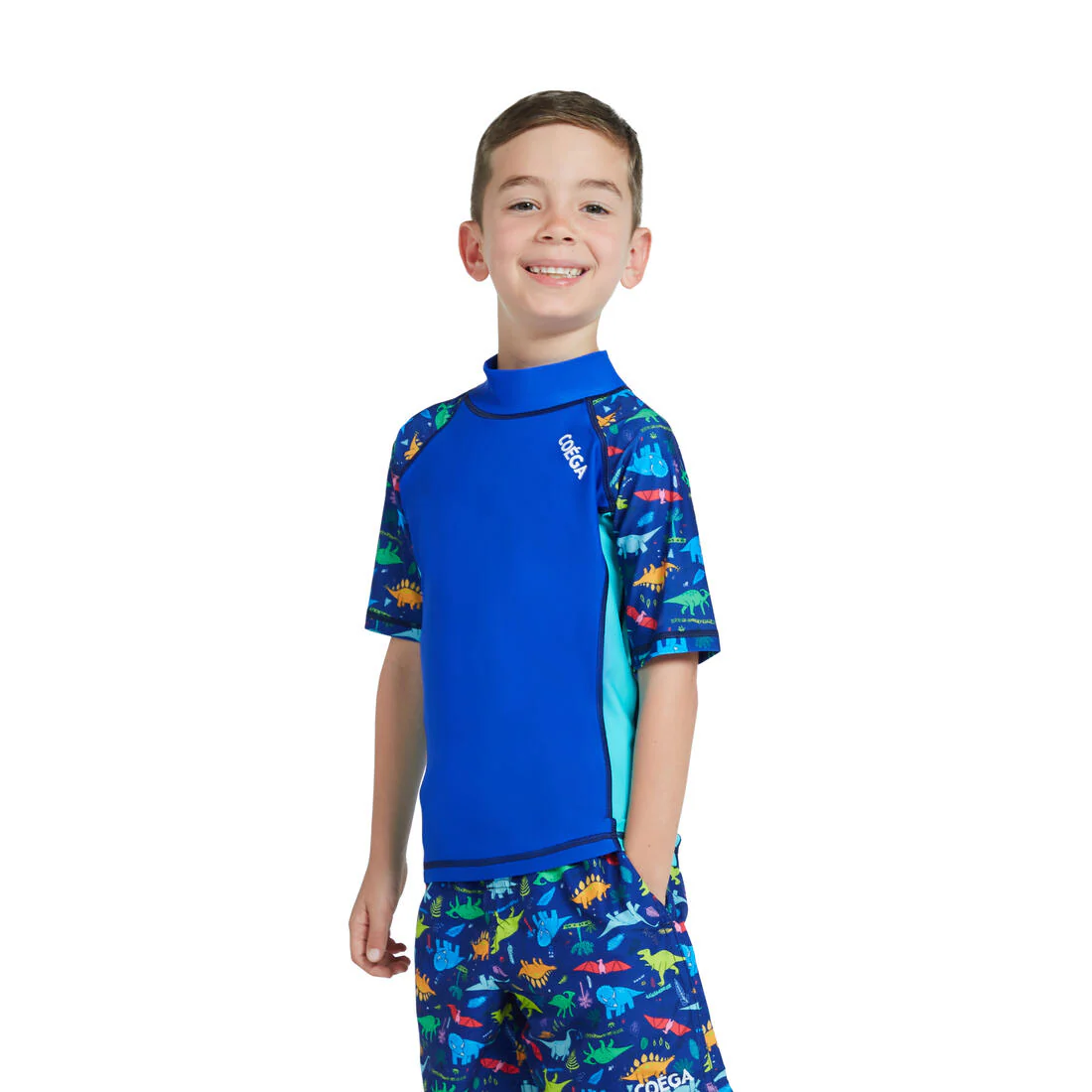 COEGA Boys UPF 50+ Short Sleeve Rashguard - Blue Playing Dinos - Image 2