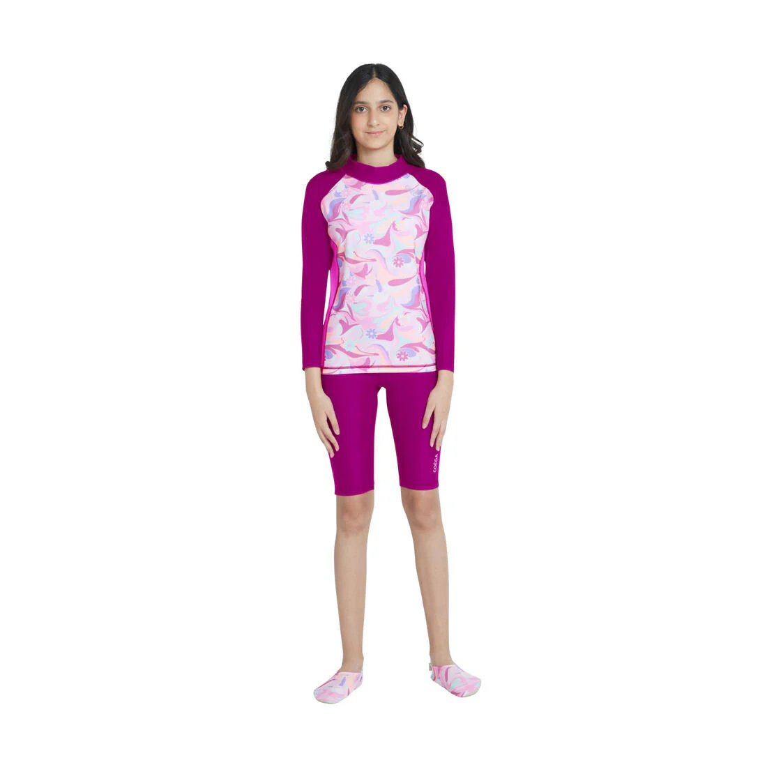 COEGA Girls  Long Sleeve AOP Rashguard UPF 50+ - Purple Groovy Splashes
