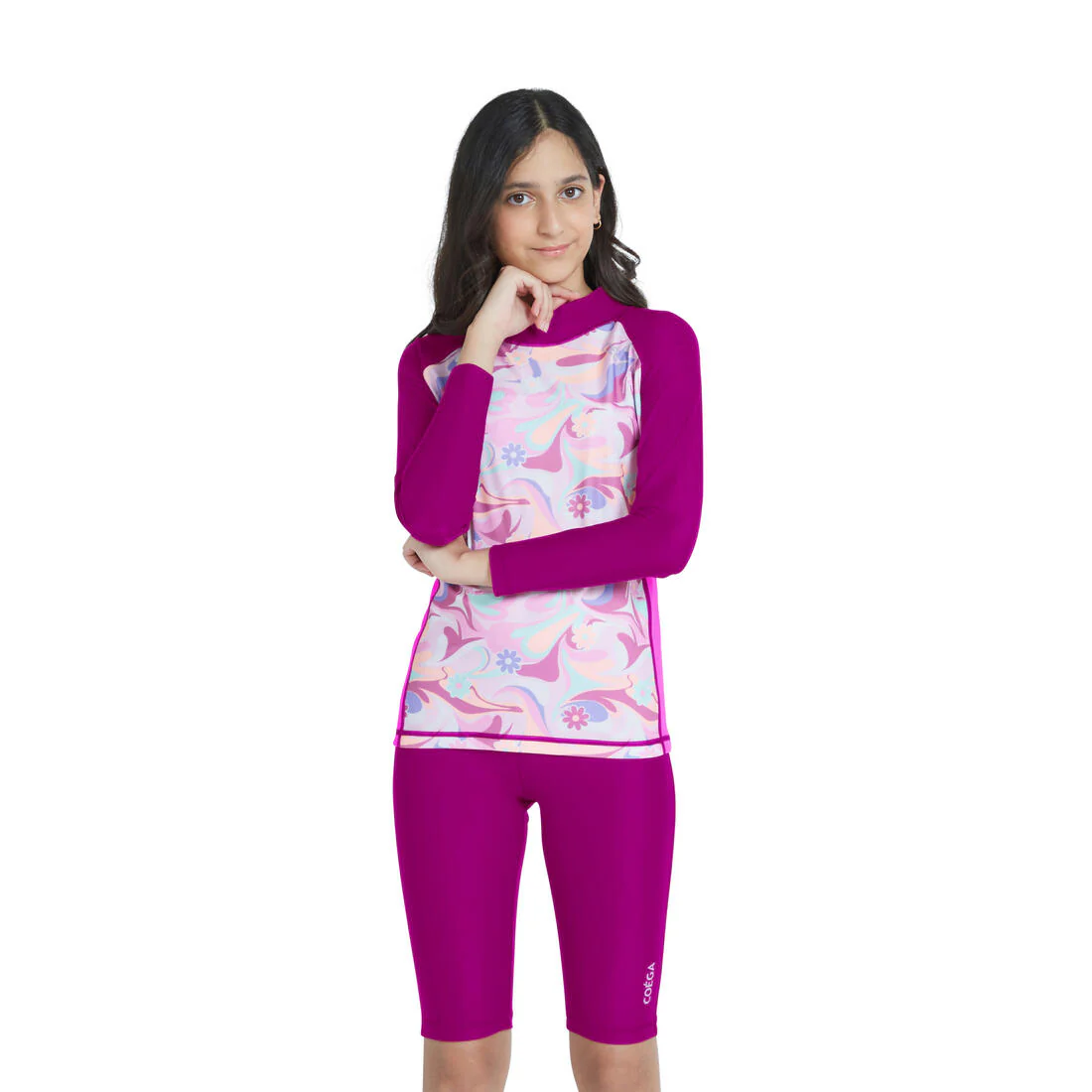 COEGA Girls  Long Sleeve AOP Rashguard UPF 50+ - Purple Groovy Splashes - Image 2