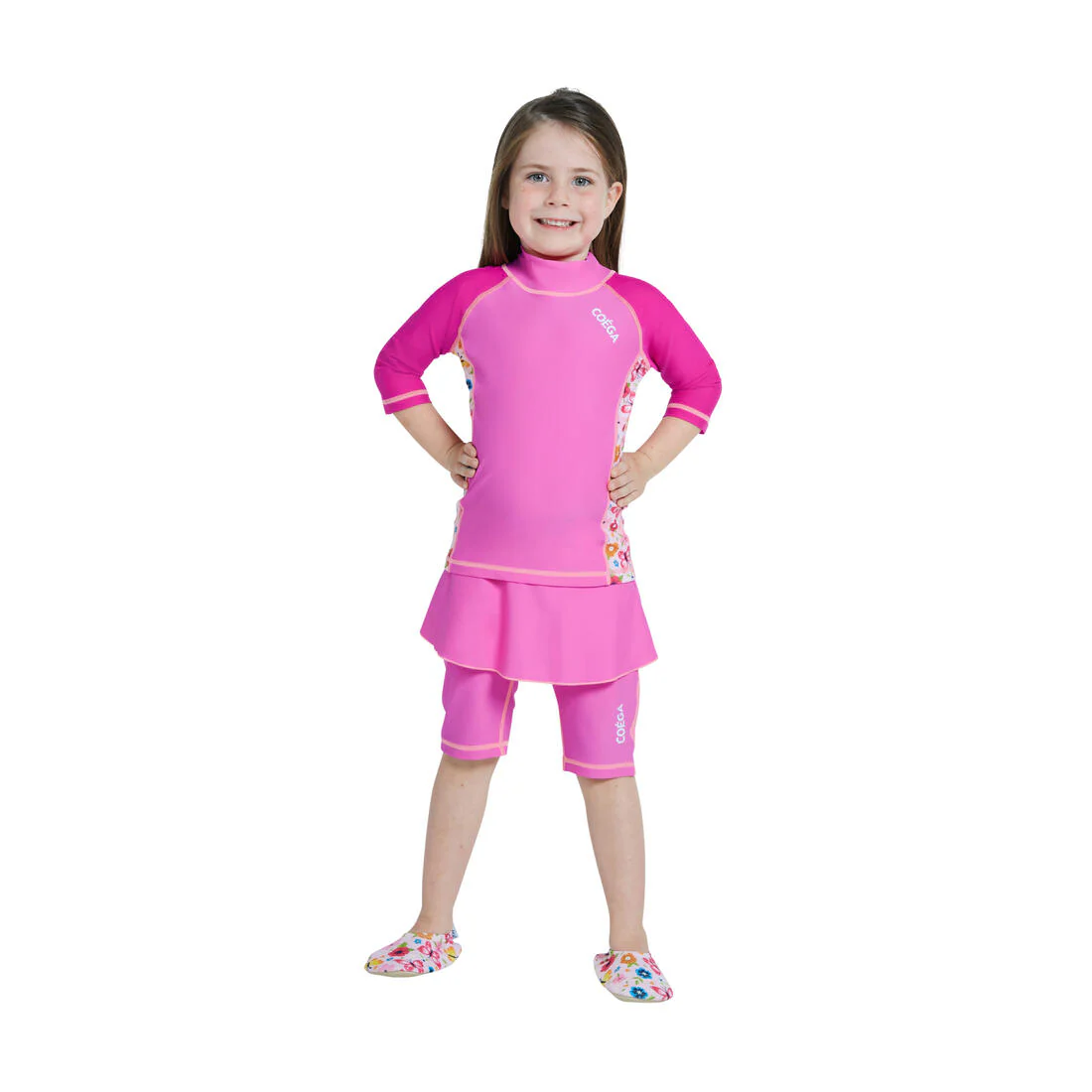 COEGA Girls Skirted 2pc Swimsuit Pink Rosey Flowers - UPF 50+ Protection - Image 3
