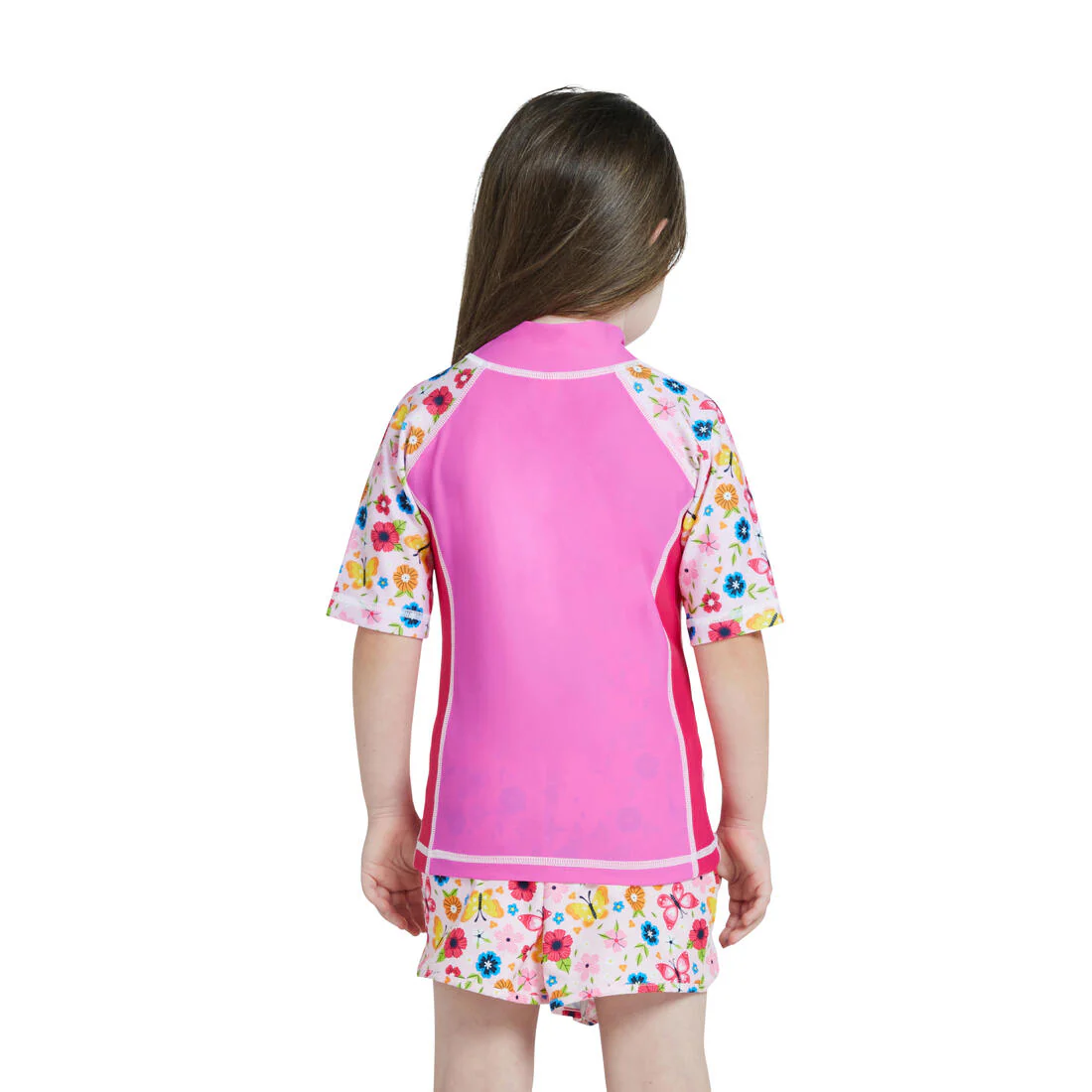COEGA Girls UPF 50+ Short Sleeve Rashguard - Pink Rosey Flowers - Image 2