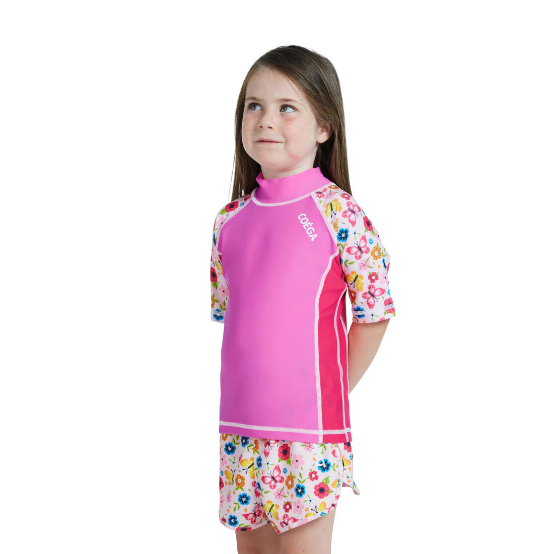COEGA Girls UPF 50+ Short Sleeve Rashguard - Pink Rosey Flowers - Image 3