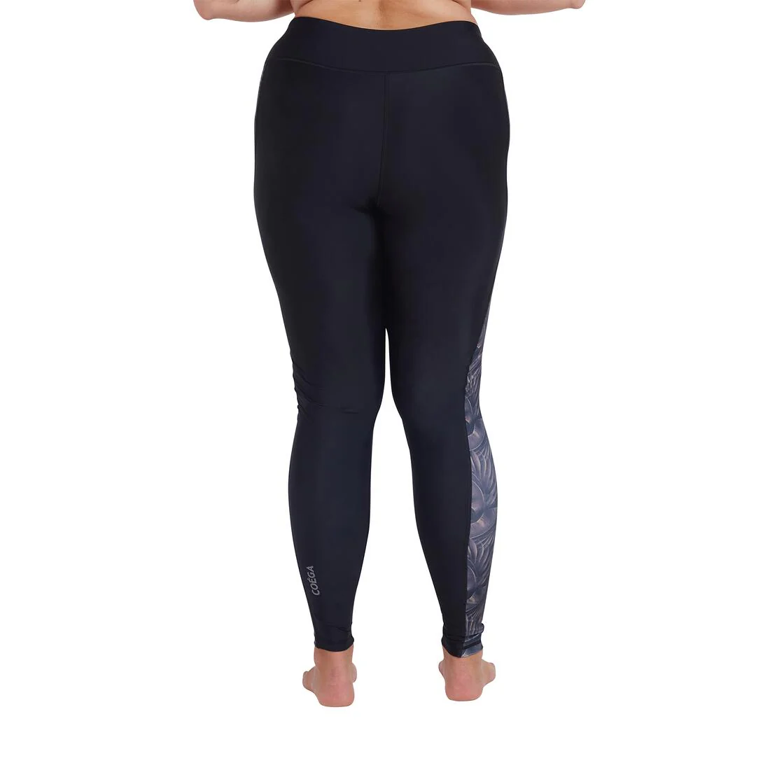 COEGA Ladies Full Length Swim Tights UPF 50+ - Nero Silver Tropical - Image 2