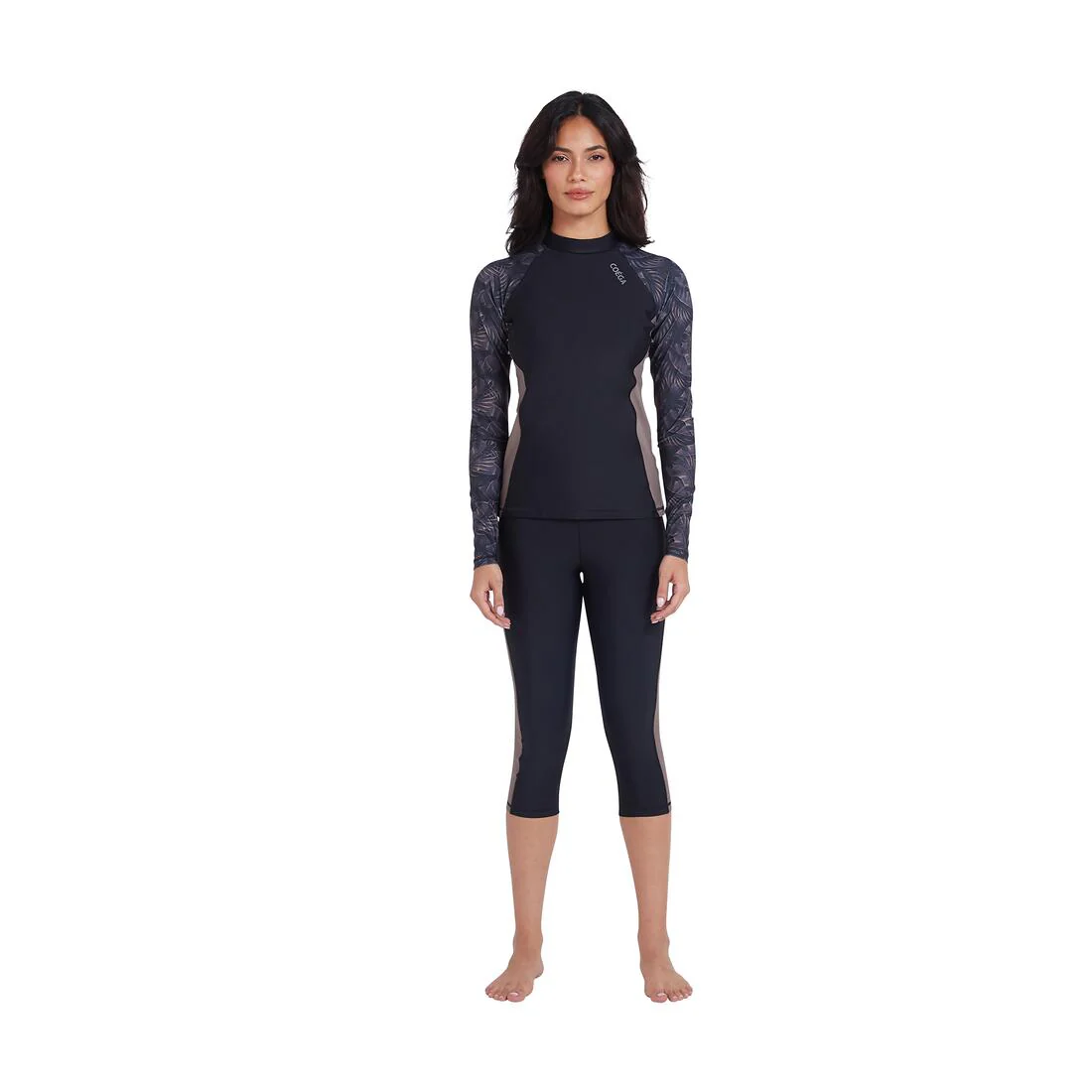 COEGA Ladies UPF 50+ 3/4 Length Swim Tights - Nero Silver Tropical - Image 2
