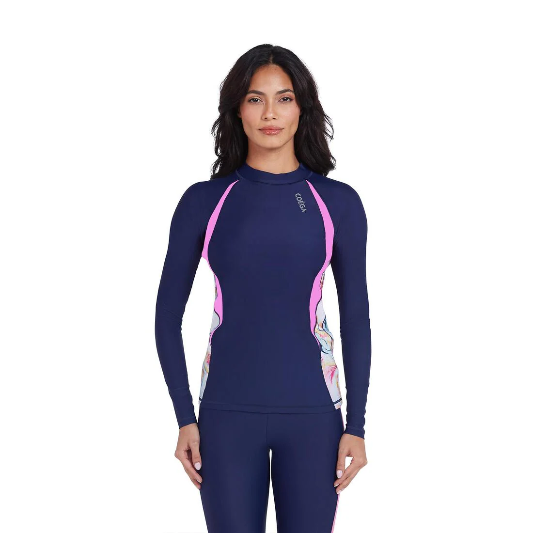 COEGA Ladies UPF 50+ Long Sleeve Diagonal Rashguard - Blue Pink Marble