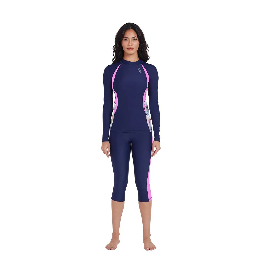 COEGA Ladies UPF 50+ Long Sleeve Diagonal Rashguard - Blue Pink Marble - Image 3