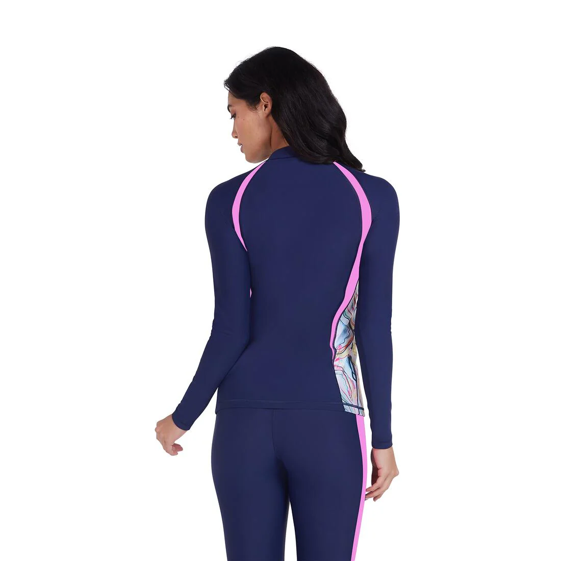 COEGA Ladies UPF 50+ Long Sleeve Diagonal Rashguard - Blue Pink Marble - Image 4