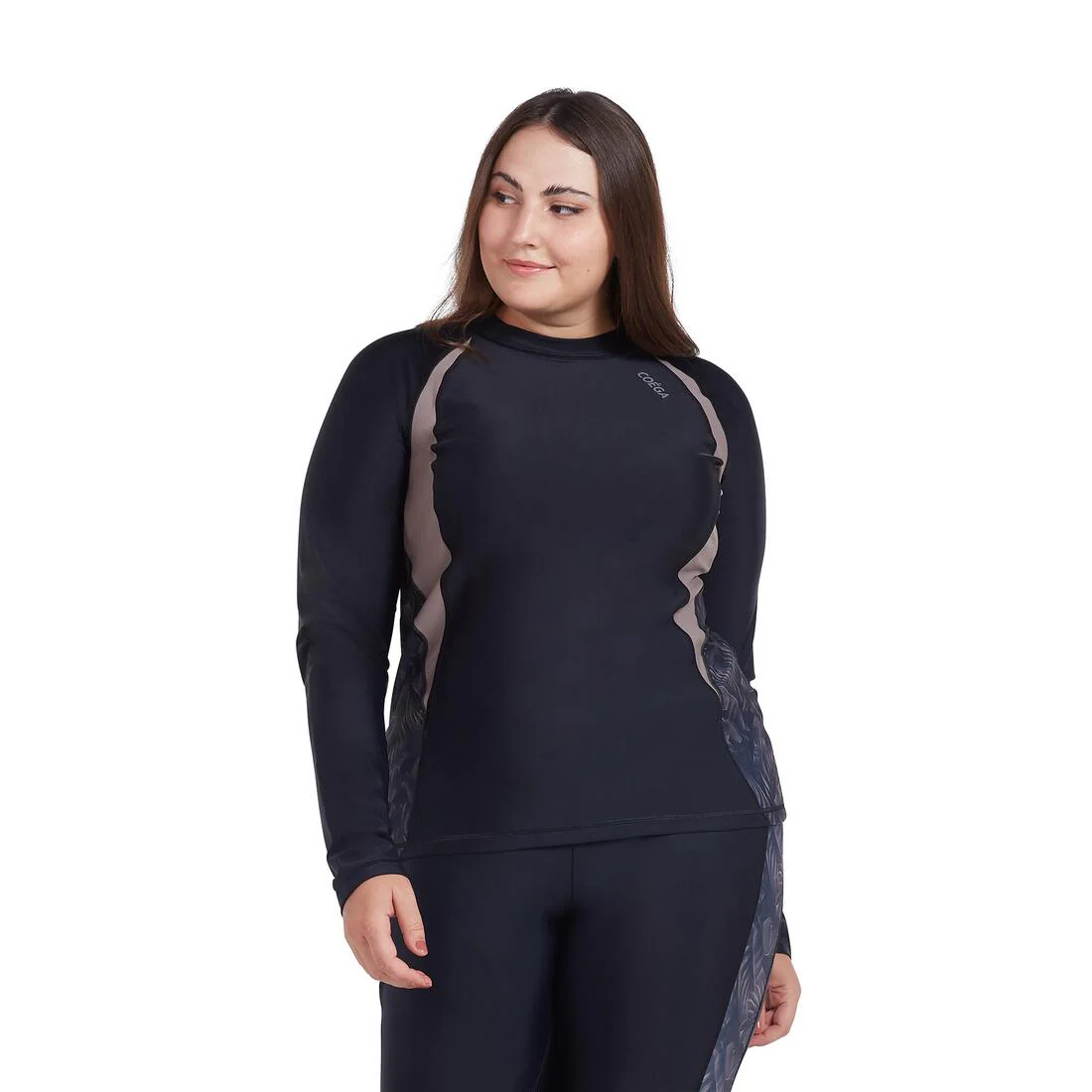 COEGA Ladies UPF 50+ Long Sleeve Diagonal Rashguard - Nero Silver Tropical