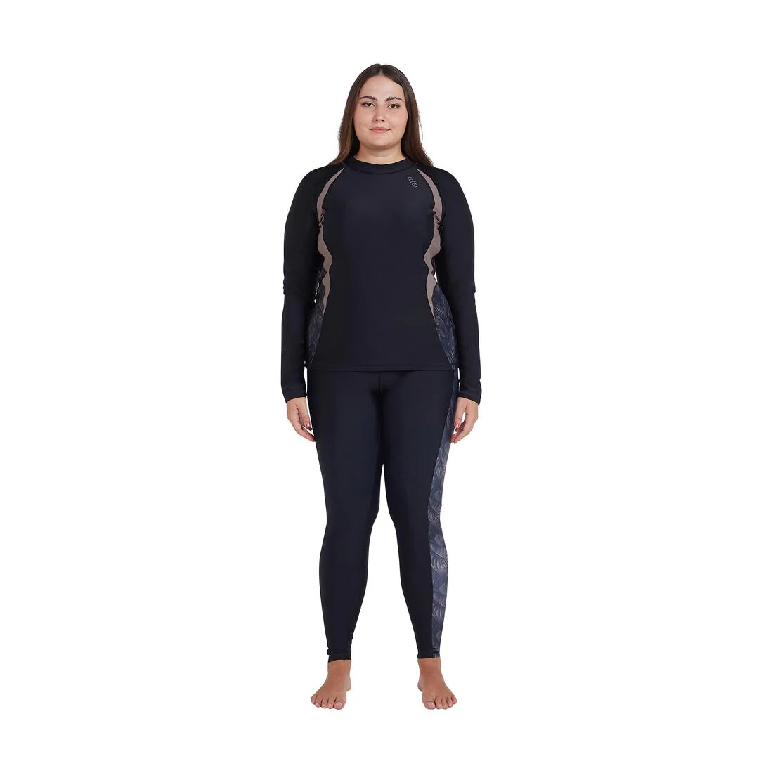 COEGA Ladies UPF 50+ Long Sleeve Diagonal Rashguard - Nero Silver Tropical - Image 2