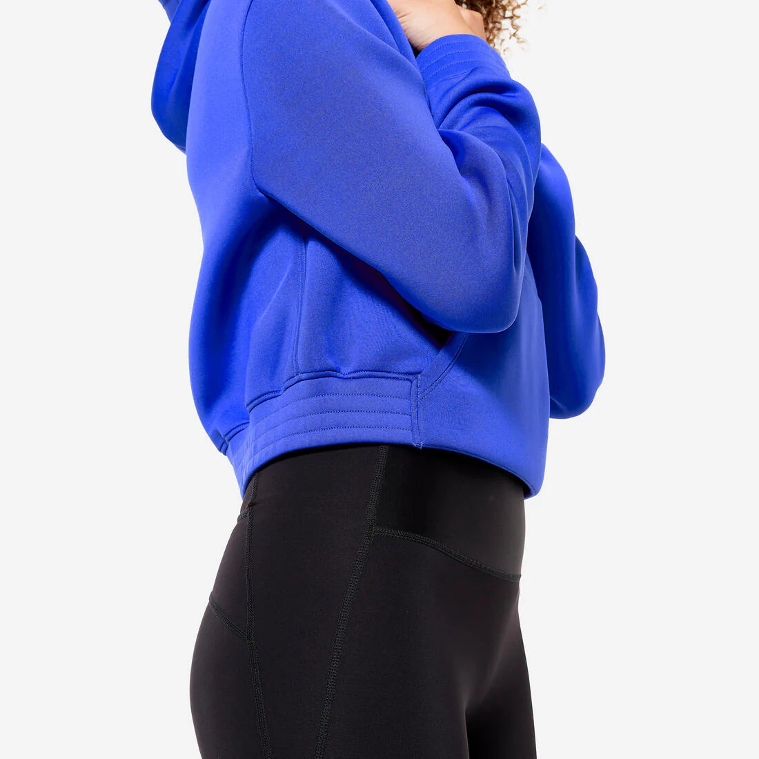 Cropped Cut Fitness Cardio Hooded Sweatshirt - Blue - Image 4