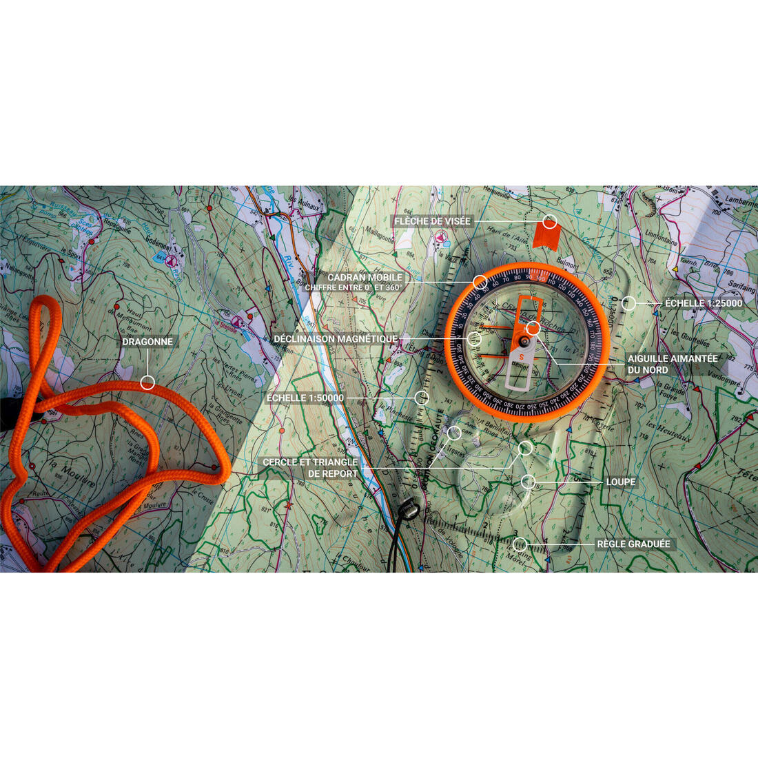 EXPLORER 500 BASEPLATE ORIENTEERING AND HIKING COMPASS - ORANGE - Image 3