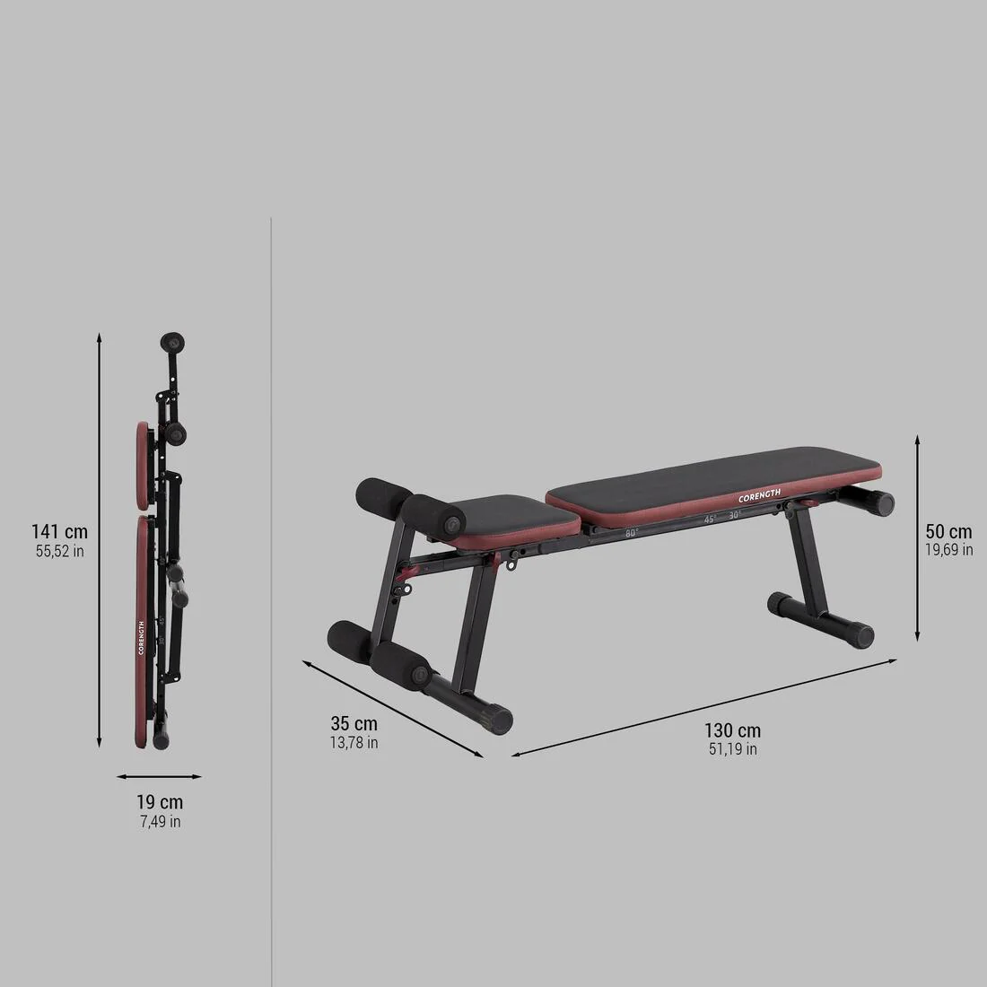Fold-Down Incline Weights Bench with Leg Bar 500 Fold - Image 5