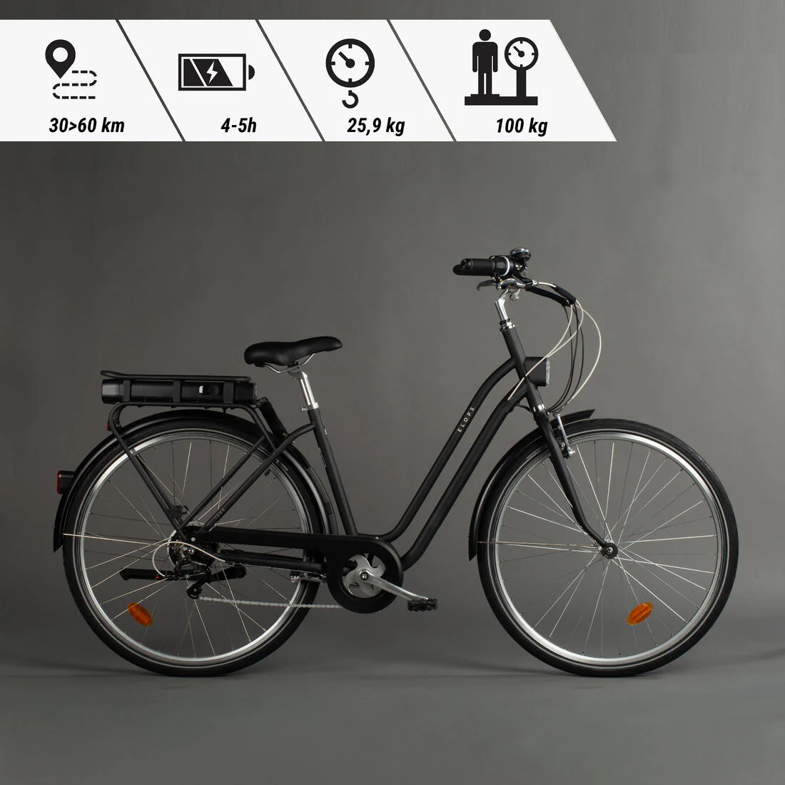 Fully-equipped, v-brake, low frame electric city bike, black - Image 4