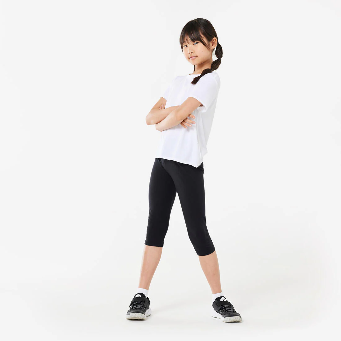 Girls' Basic Cotton Cropped Leggings - Black - Image 2