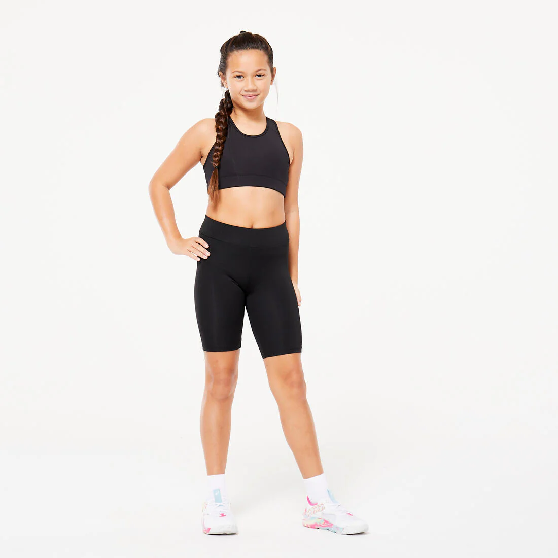 Girls' Breathable Stretchy Multisport Cycling Shorts - Black - Image 2