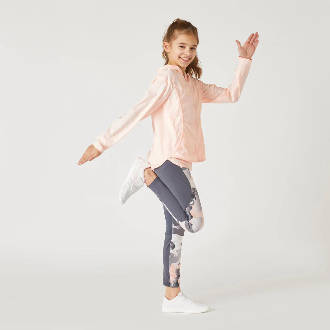 Girls' Breathable Synthetic Leggings - Grey/Pink/Print - Image 2