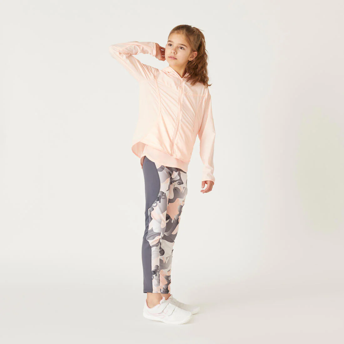 Girls' Breathable Synthetic Leggings - Grey/Pink/Print - Image 3