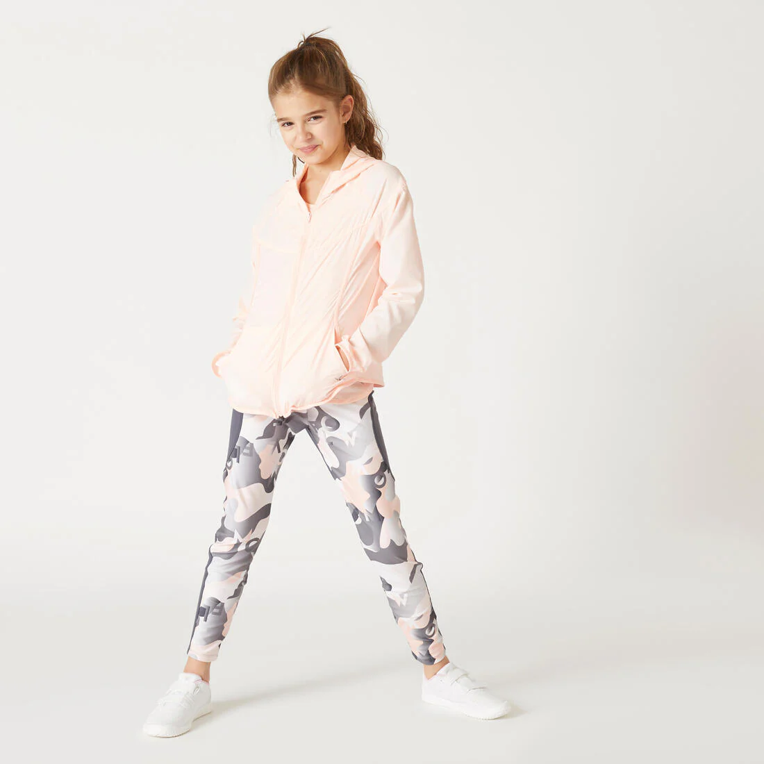 Girls' Breathable Synthetic Leggings - Grey/Pink/Print - Image 4