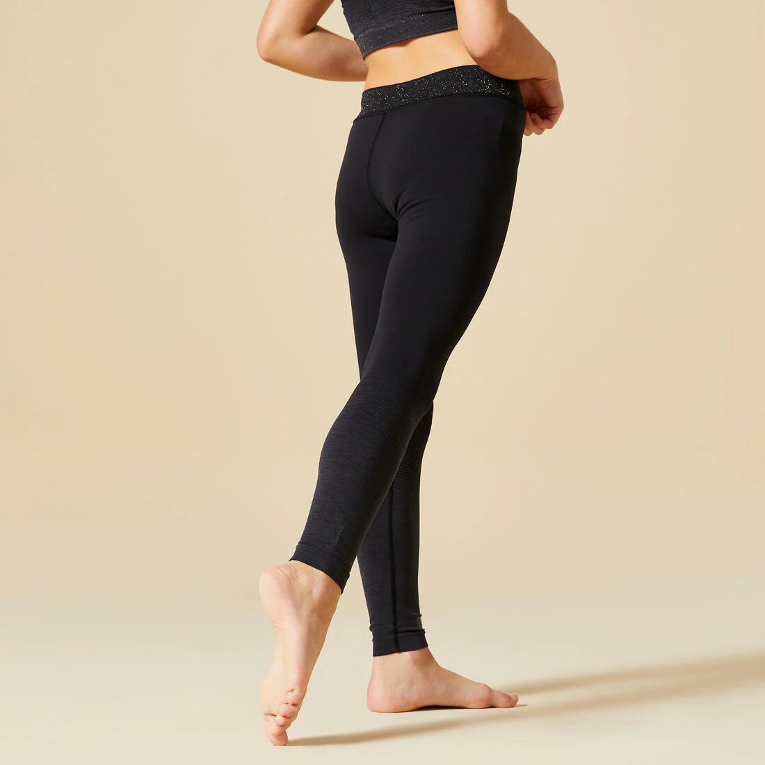 Girls' Gym Glittery Waistband Leggings Seamless 580 - Black/Pink - Image 3