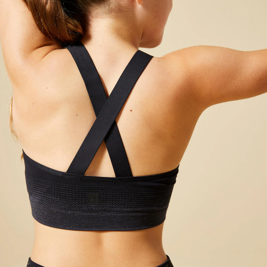 Girls' Gym Sports Bra 580 - Black/Dark Grey - Image 3