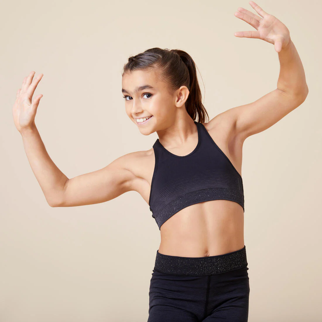 Girls' Gym Sports Bra 580 - Black/Dark Grey - Image 5