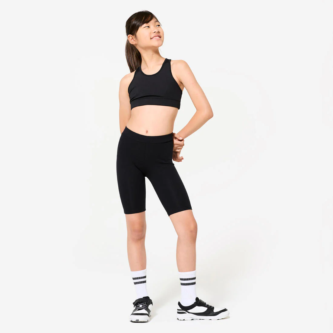 Girls' Multisport Cotton Cycling Shorts - Black - Image 2