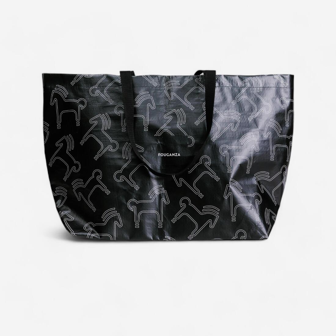 Horse Riding Tote Bag - Black and Beige Horses